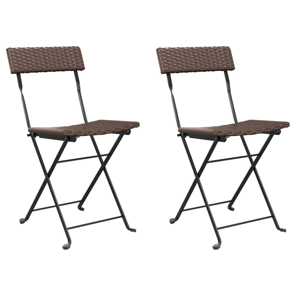  Brown Poly Rattan and Steel Folding Bistro Chairs 2 pcs