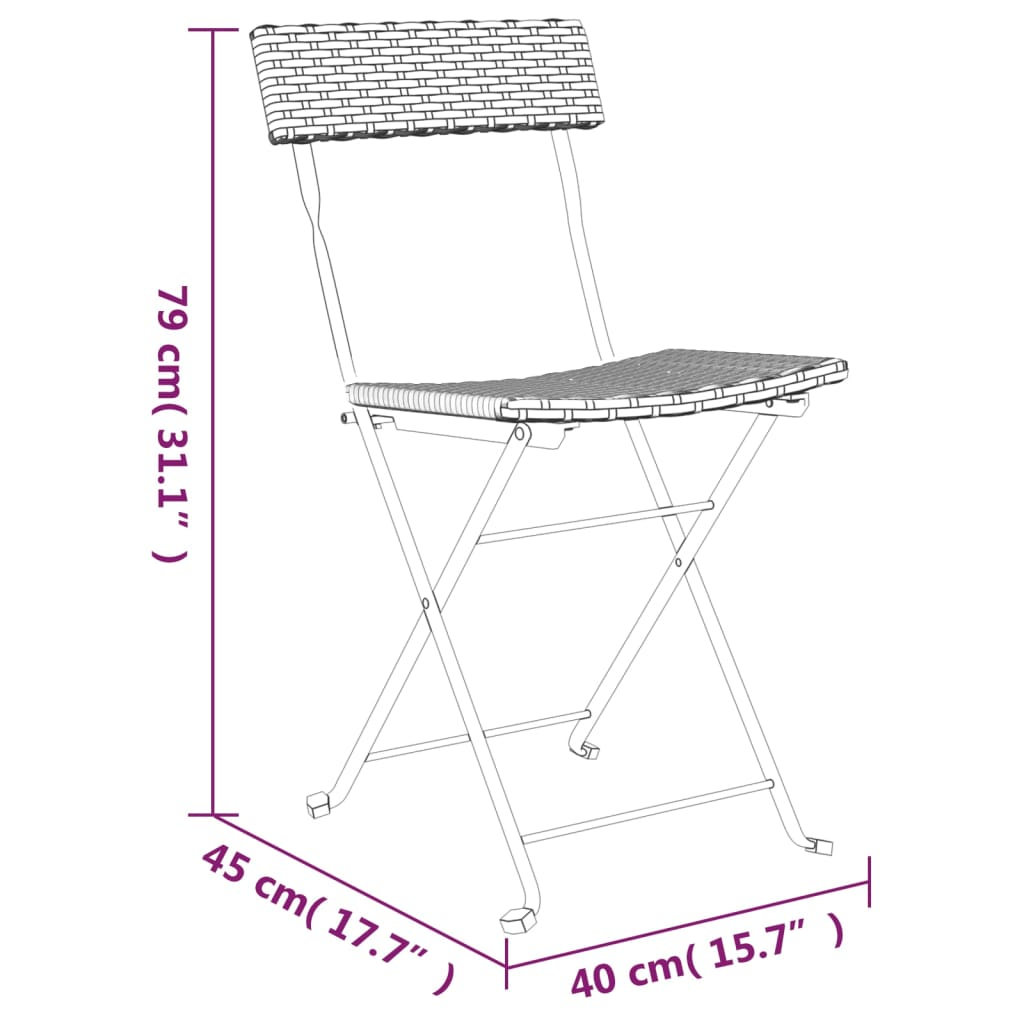  Brown Poly Rattan and Steel Folding Bistro Chairs 2 pcs