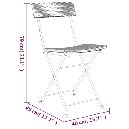  Brown Poly Rattan and Steel Folding Bistro Chairs 2 pcs