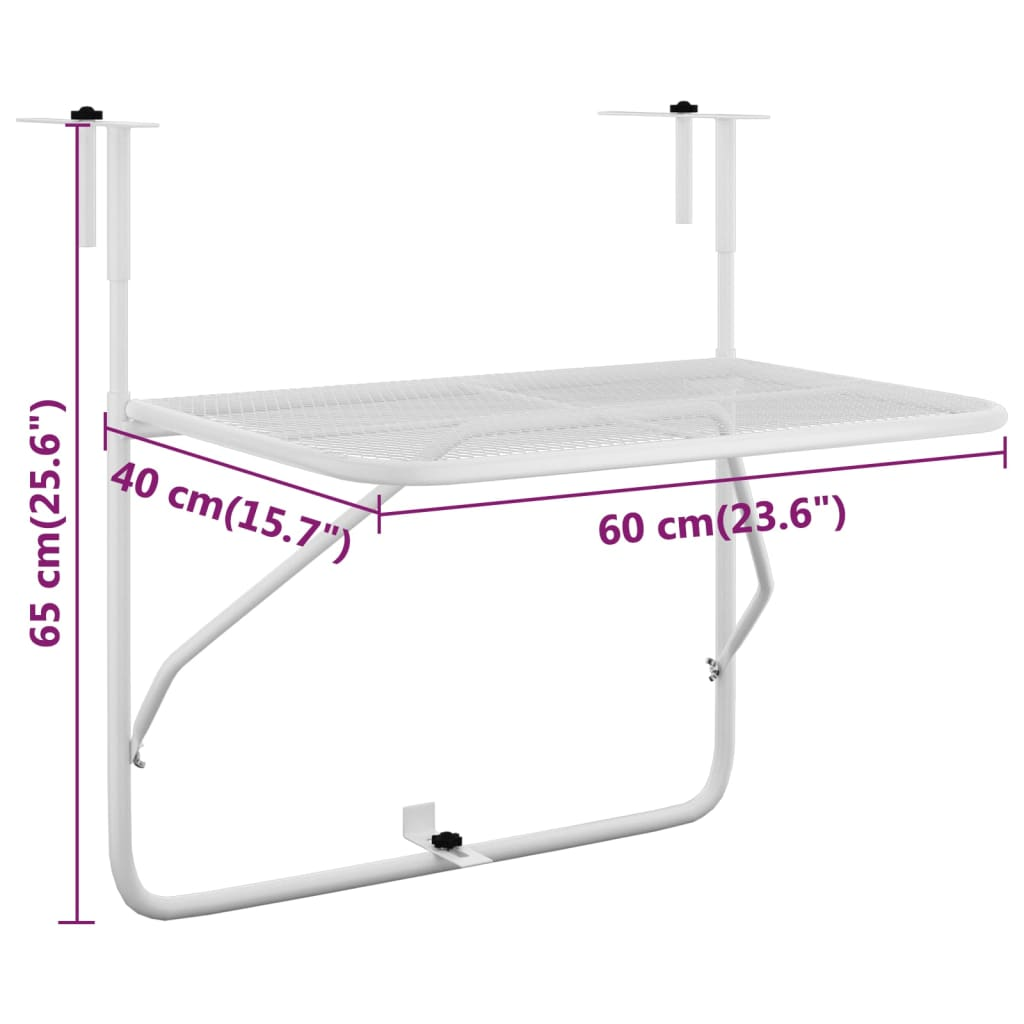 White Steel Balcony Table 60x40 cm