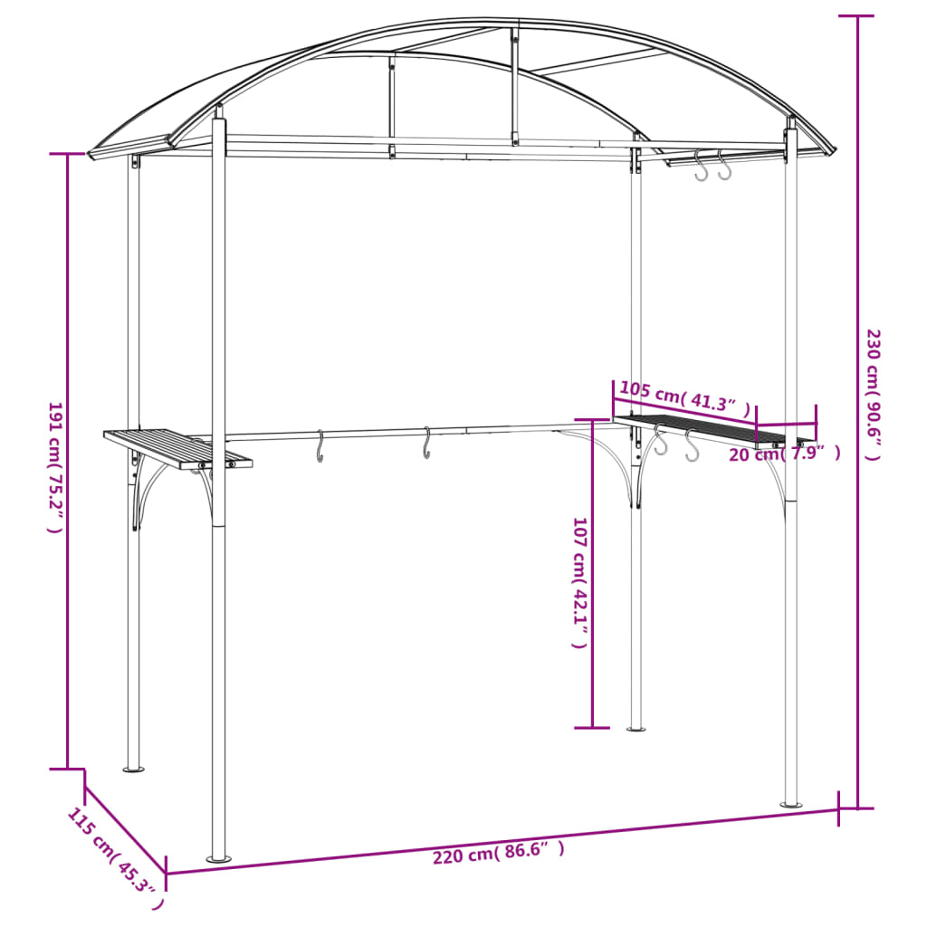 Archer BBQ Gazebo with Side Shelves Anthracite