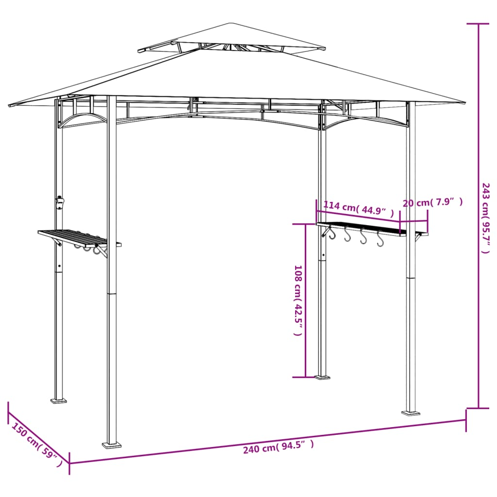 BBQ Gazebo with Side Shelves Anthracite 240x150x243 cm