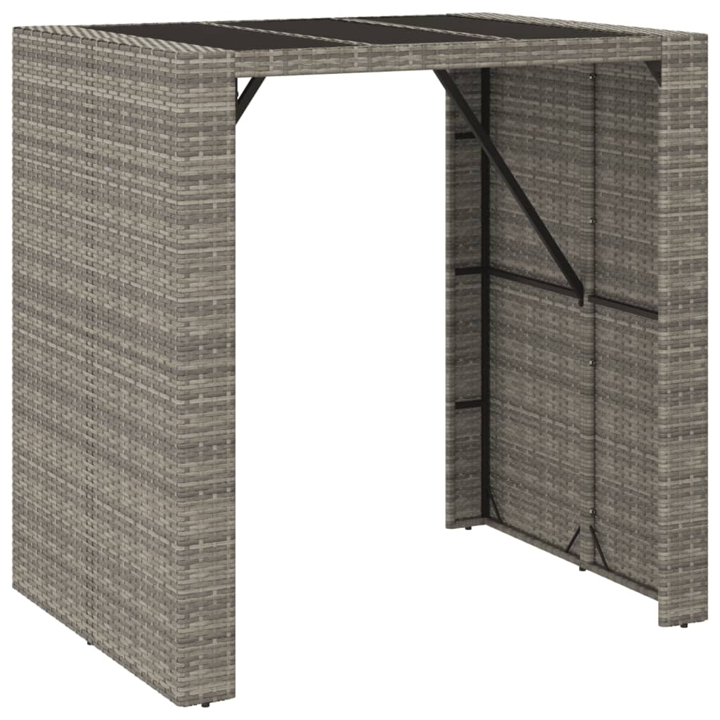  Grey Poly Rattan Bar Table with Glass Top 105x80x110 cm