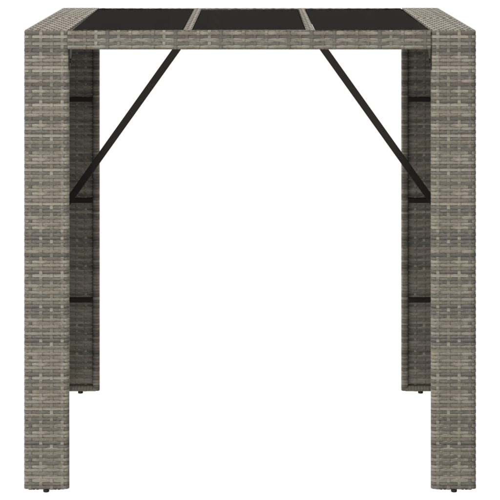  Grey Poly Rattan Bar Table with Glass Top 105x80x110 cm