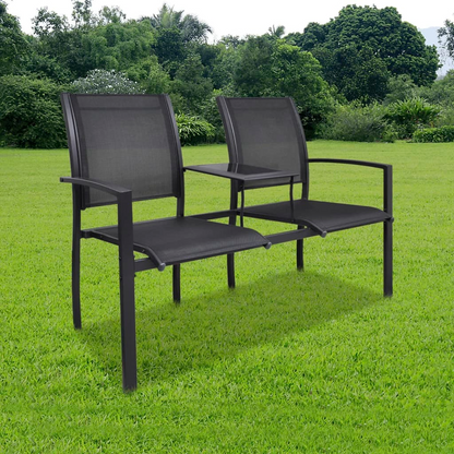 Black Steel and Textilene 2 Seater Garden Bench 131 cm