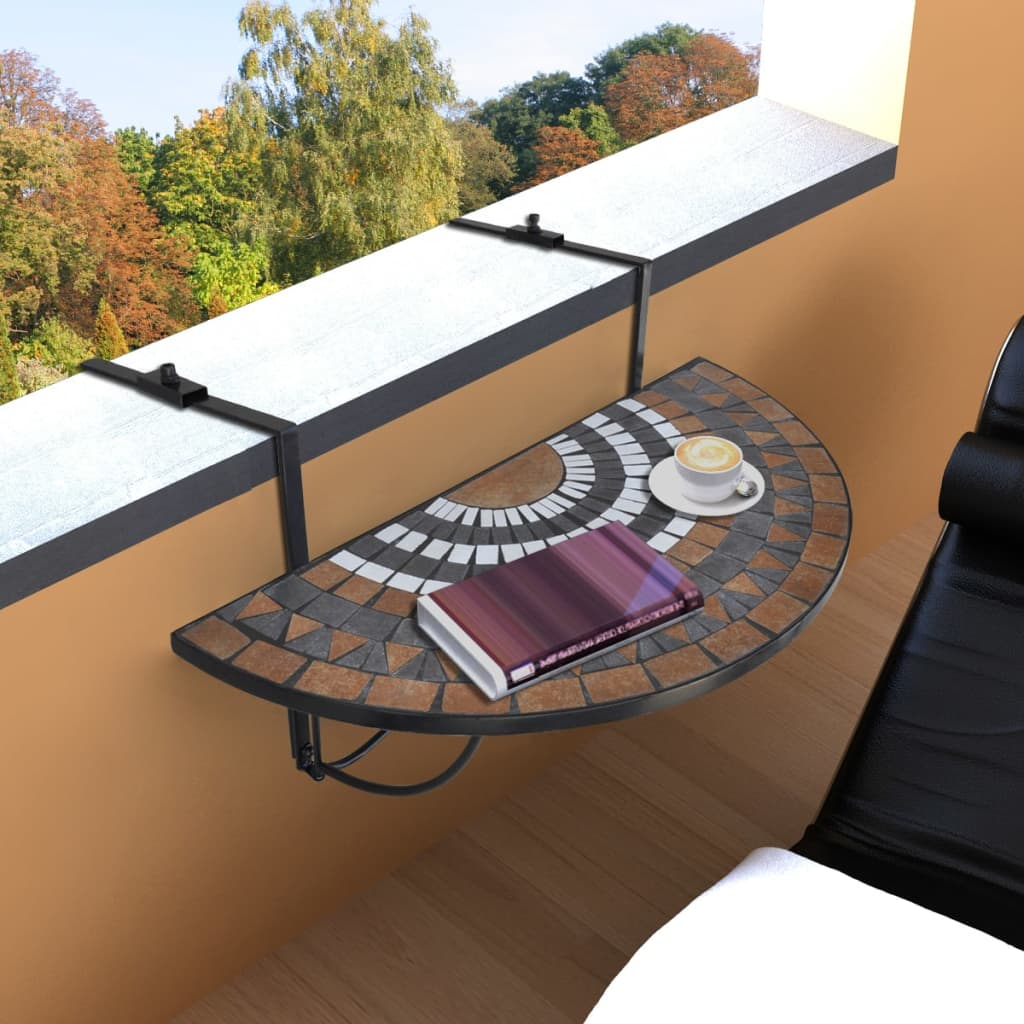  Terracotta and White Mosaic Hanging Balcony Table