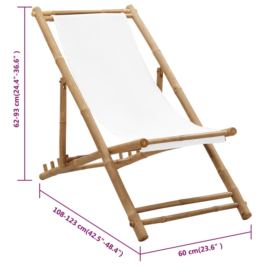  Bamboo and Canvas Outdoor Deck Chair