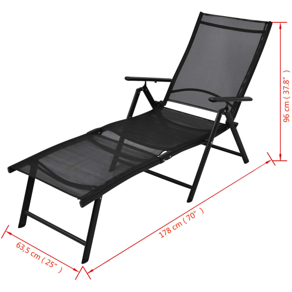  Black Aluminium Folding Sun Lounger