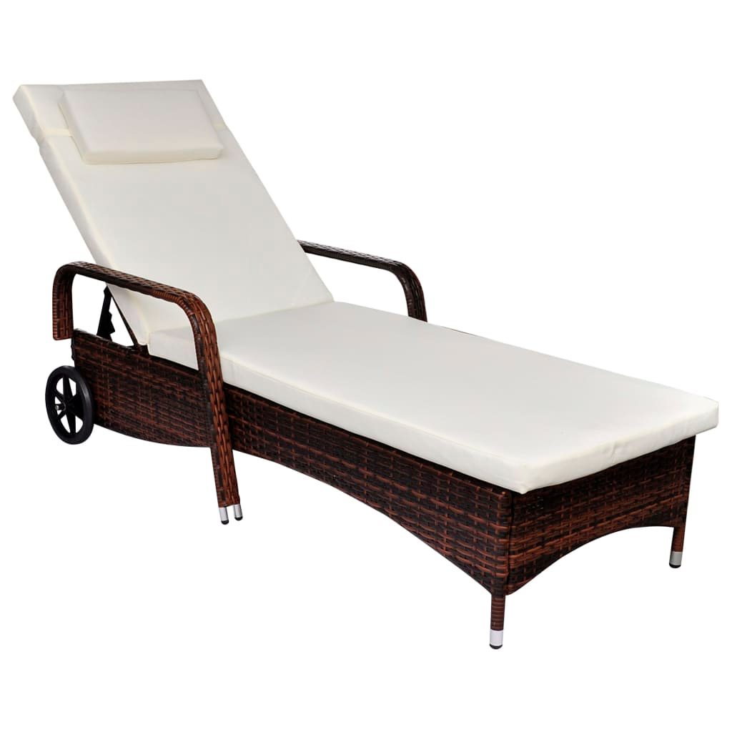 Poly Rattan Brown Sun Lounger with Wheels