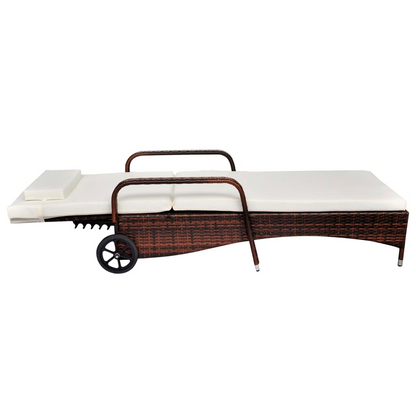 Poly Rattan Brown Sun Lounger with Wheels