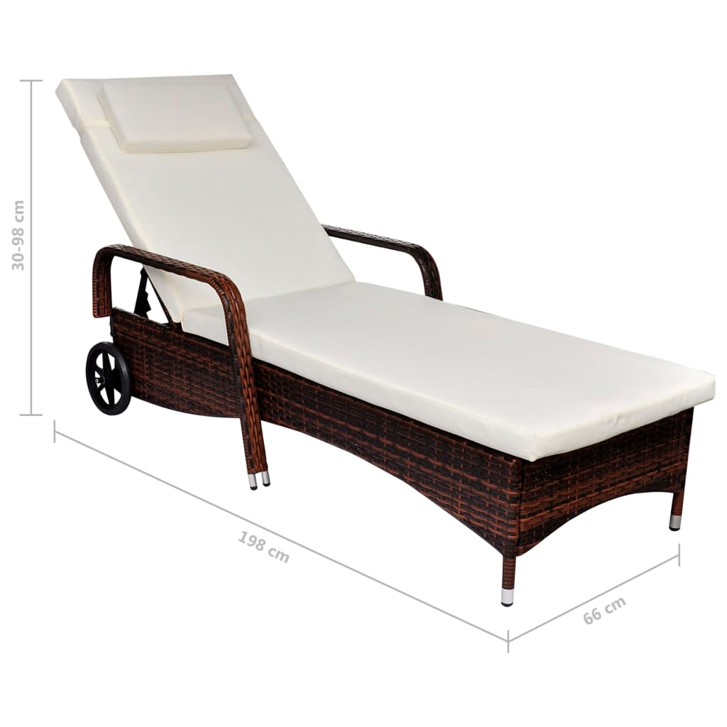 Poly Rattan Brown Sun Lounger with Wheels