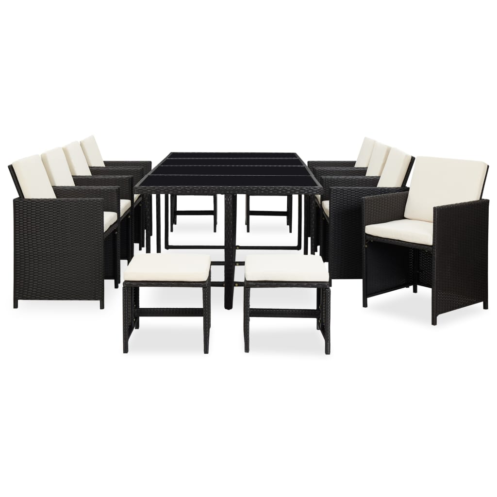 13 Piece Black Poly Rattan Outdoor Dining Set with Cushions13 Piece Black Poly Rattan Outdoor Dining Set with Cushions