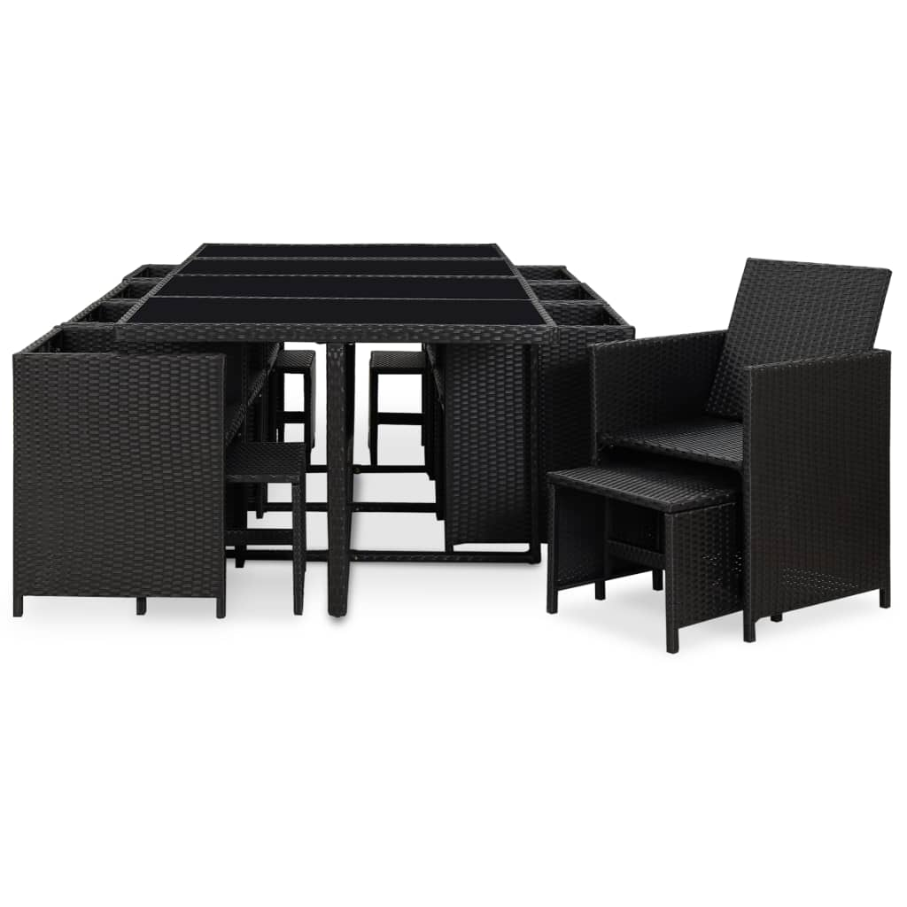 13 Piece Black Poly Rattan Outdoor Dining Set with Cushions