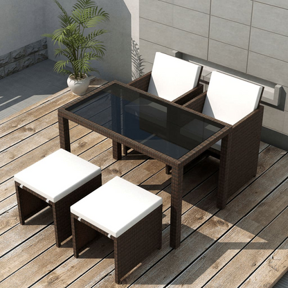 5 Piece Brown Poly Rattan Outdoor Dining Set with Cushions