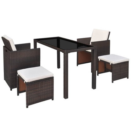 5 Piece Brown Poly Rattan Outdoor Dining Set with Cushions