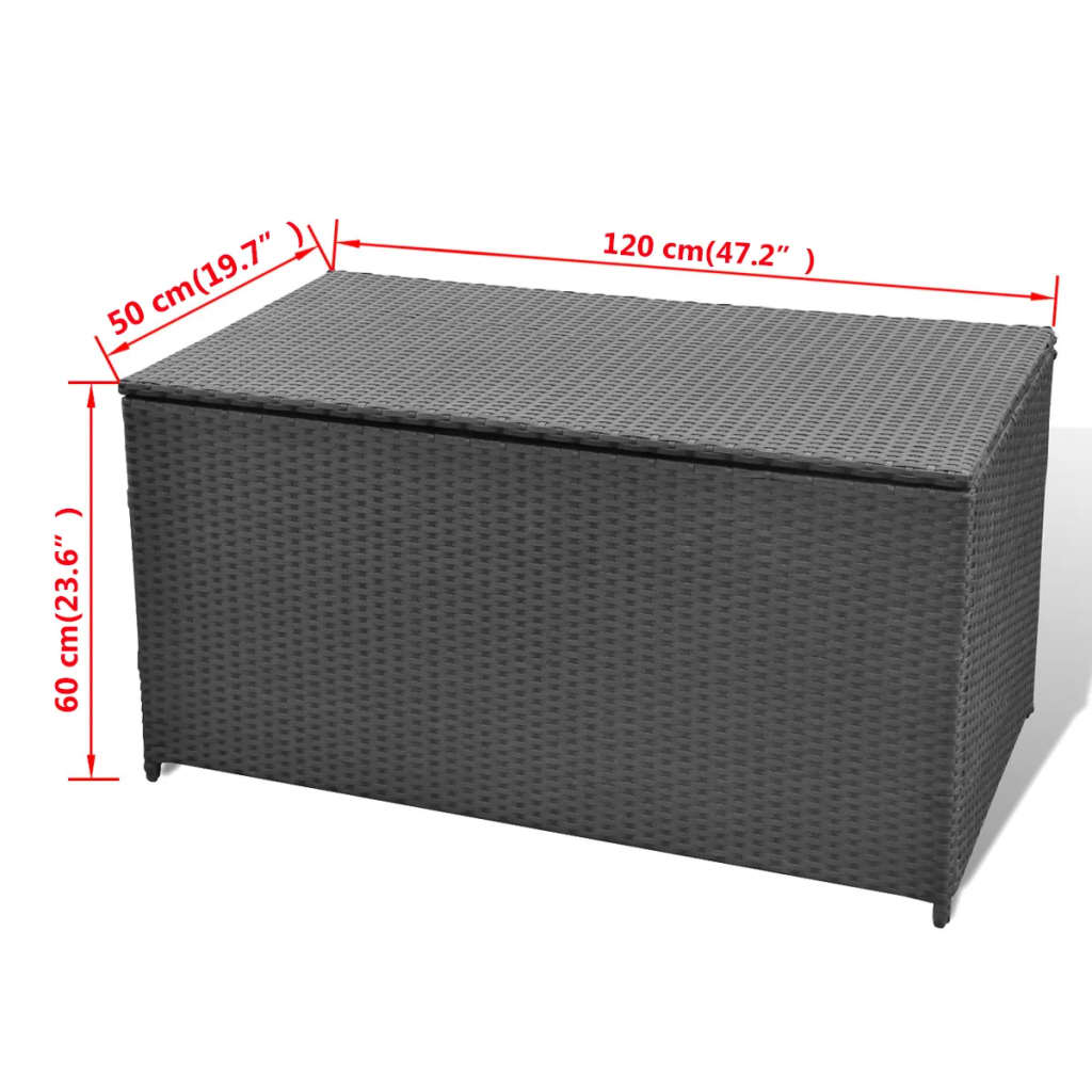  Black Poly Rattan Garden Storage Box 120x50x60 cm