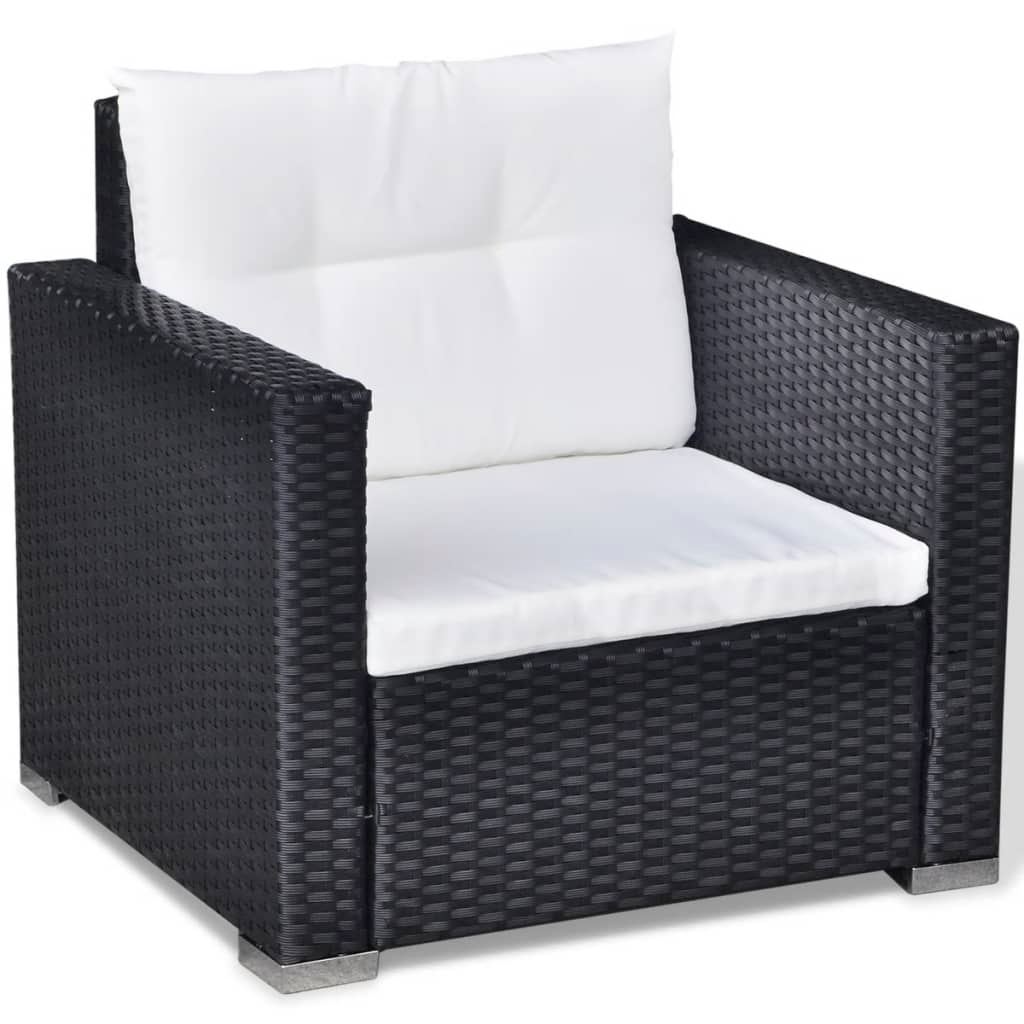 6 Piece Black Poly Rattan Garden Lounge Set with Cushions