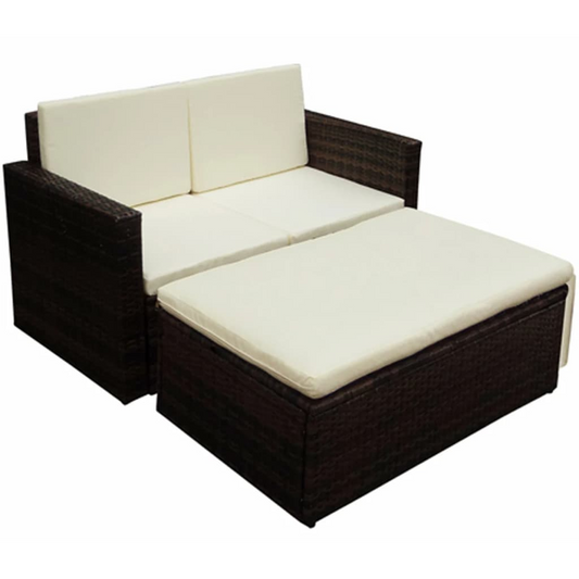 2 Piece Poly Rattan Brown Garden Lounge Set with Cushions