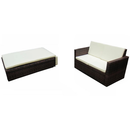 2 Piece Poly Rattan Brown Garden Lounge Set with Cushions