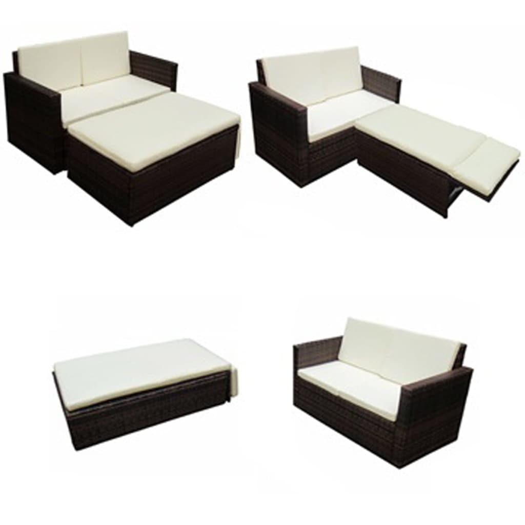 2 Piece Poly Rattan Brown Garden Lounge Set with Cushions