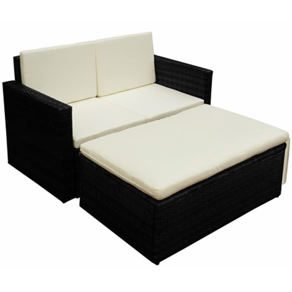 2 Piece Poly Rattan Black Garden Lounge Set with Cushions