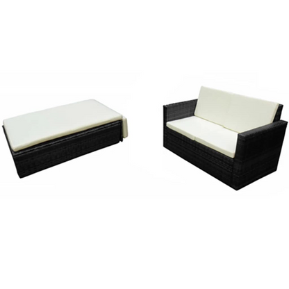 2 Piece Poly Rattan Black Garden Lounge Set with Cushions