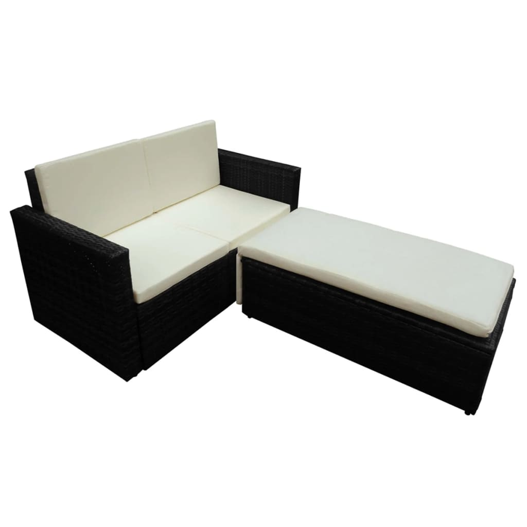 2 Piece Poly Rattan Black Garden Lounge Set with Cushions