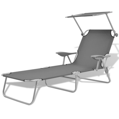 Grey Sun Lounger with Canopy