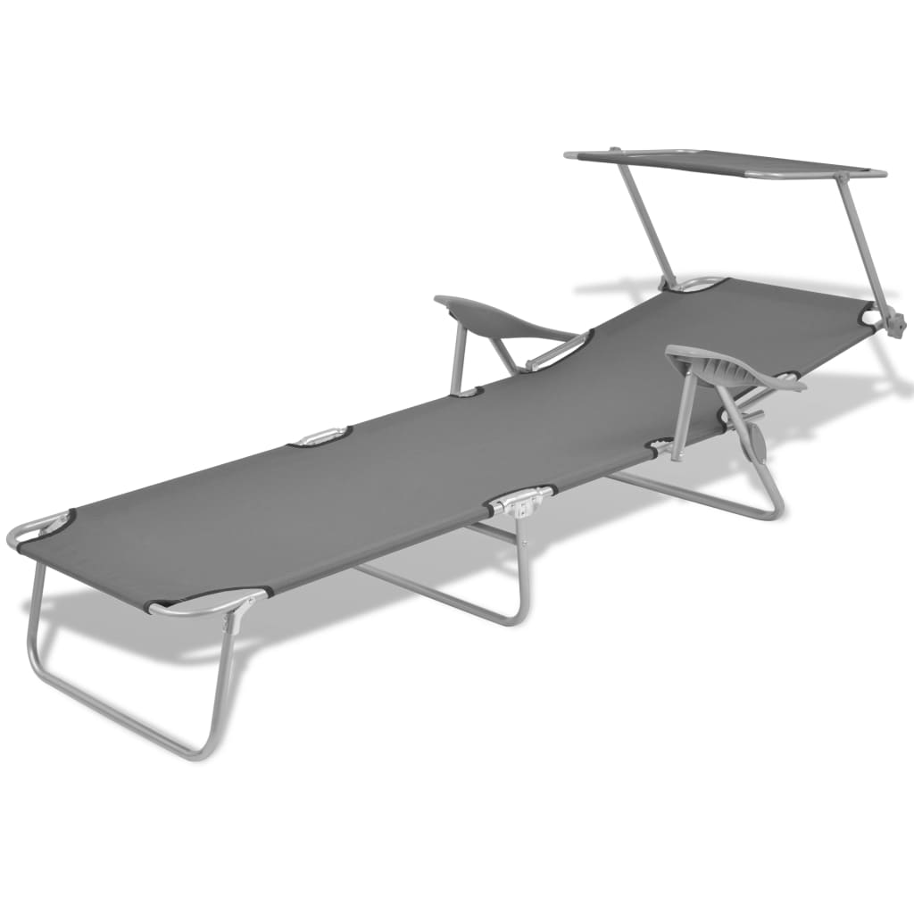 Grey Sun Lounger with Canopy