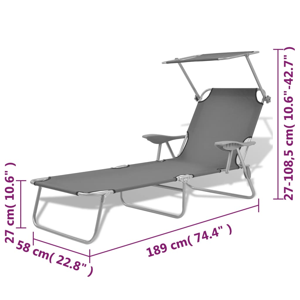 Grey Sun Lounger with Canopy