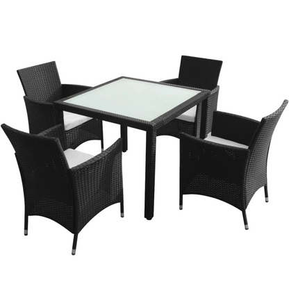 5 Piece Black Poly Rattan Outdoor Dining Set with Cushions