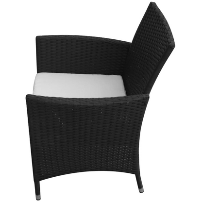 5 Piece Black Poly Rattan Outdoor Dining Set with Cushions