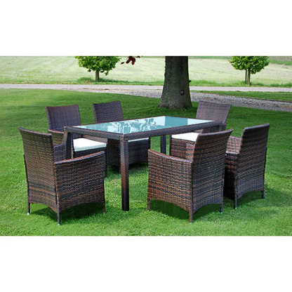  7 Piece Brown Poly Rattan Outdoor Dining Set with Cushions