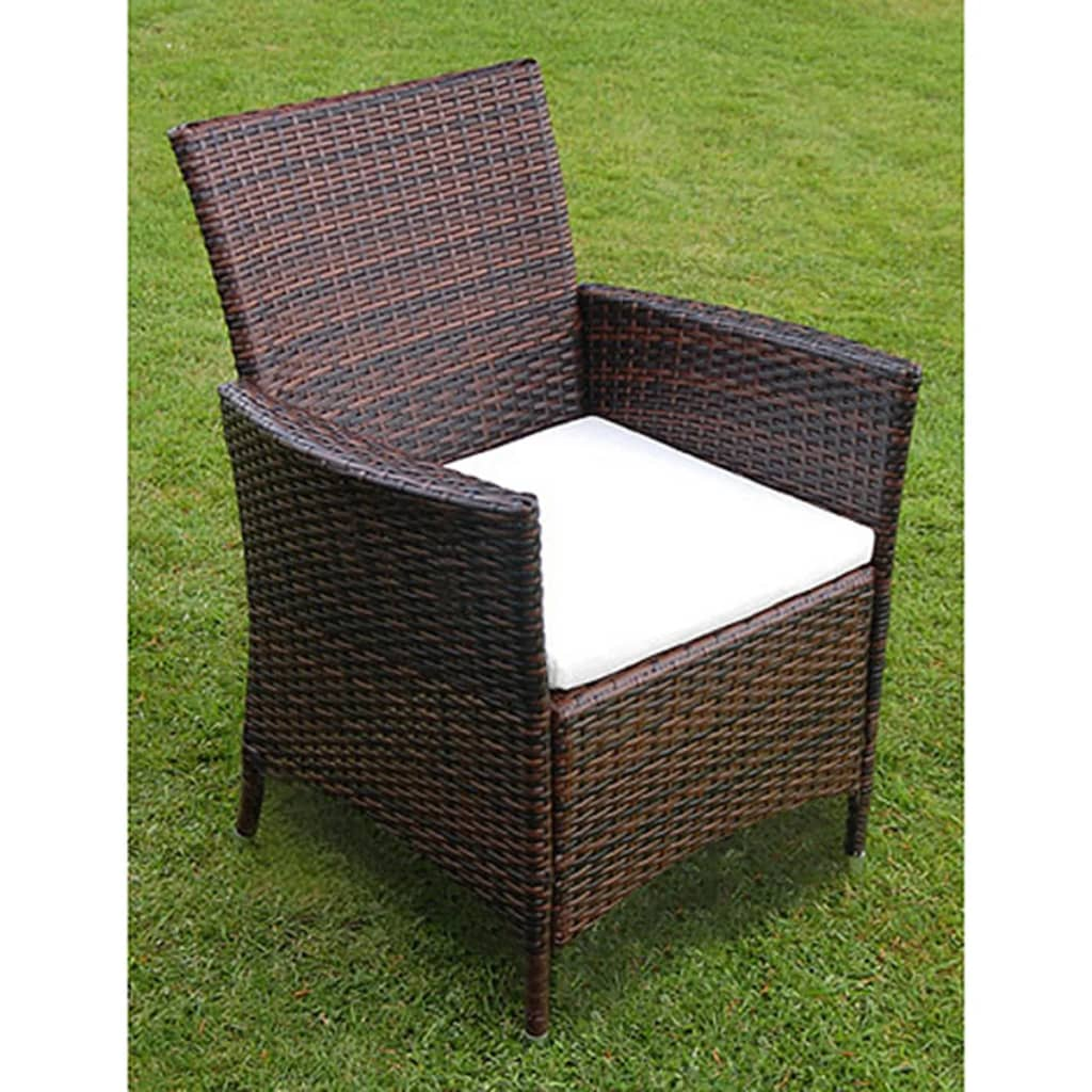  7 Piece Brown Poly Rattan Outdoor Dining Set with Cushions