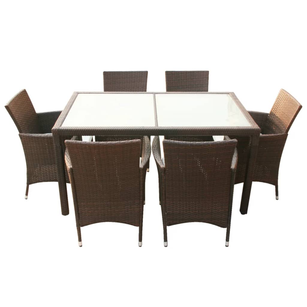  7 Piece Brown Poly Rattan Outdoor Dining Set with Cushions