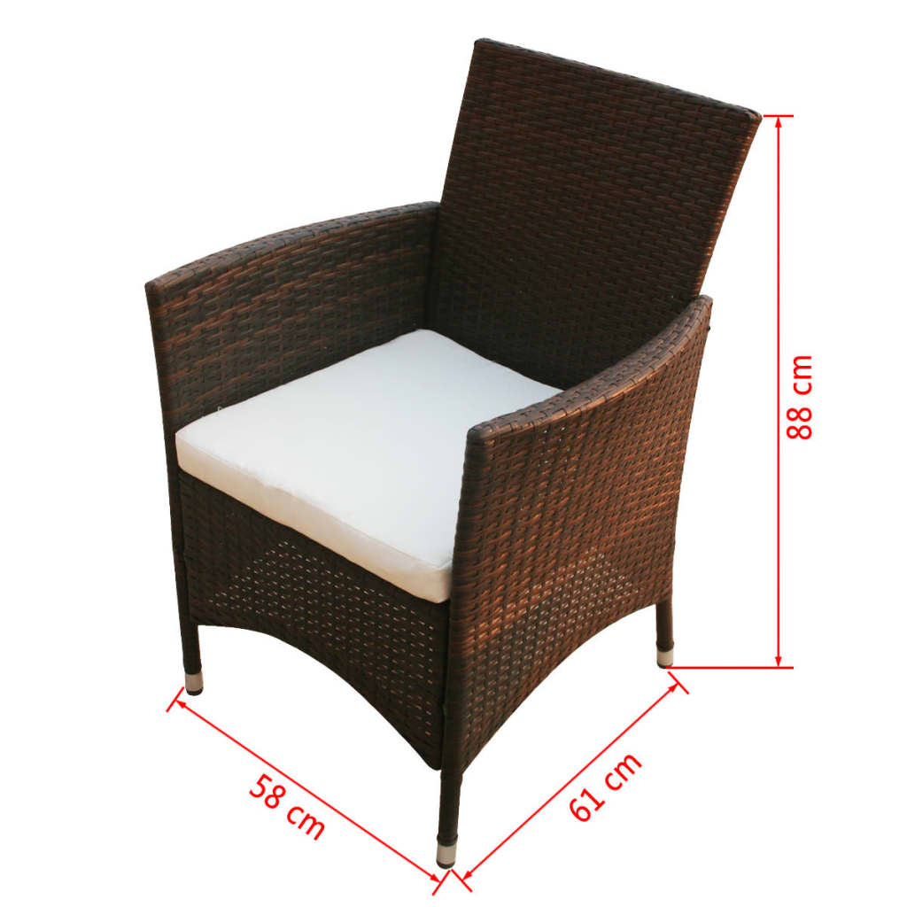  7 Piece Brown Poly Rattan Outdoor Dining Set with Cushions