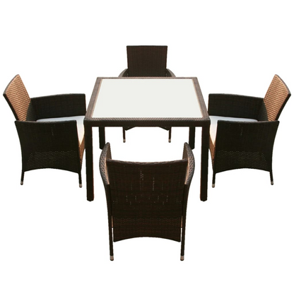 5 Piece Brown Poly Rattan Outdoor Dining Set with Cushions