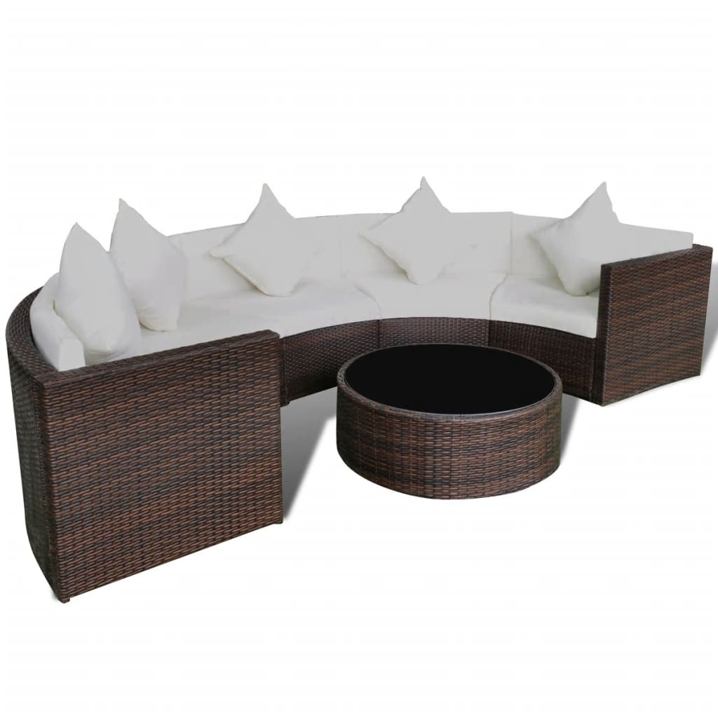  6 Piece Brown Poly Rattan Garden Lounge Set with Cushions