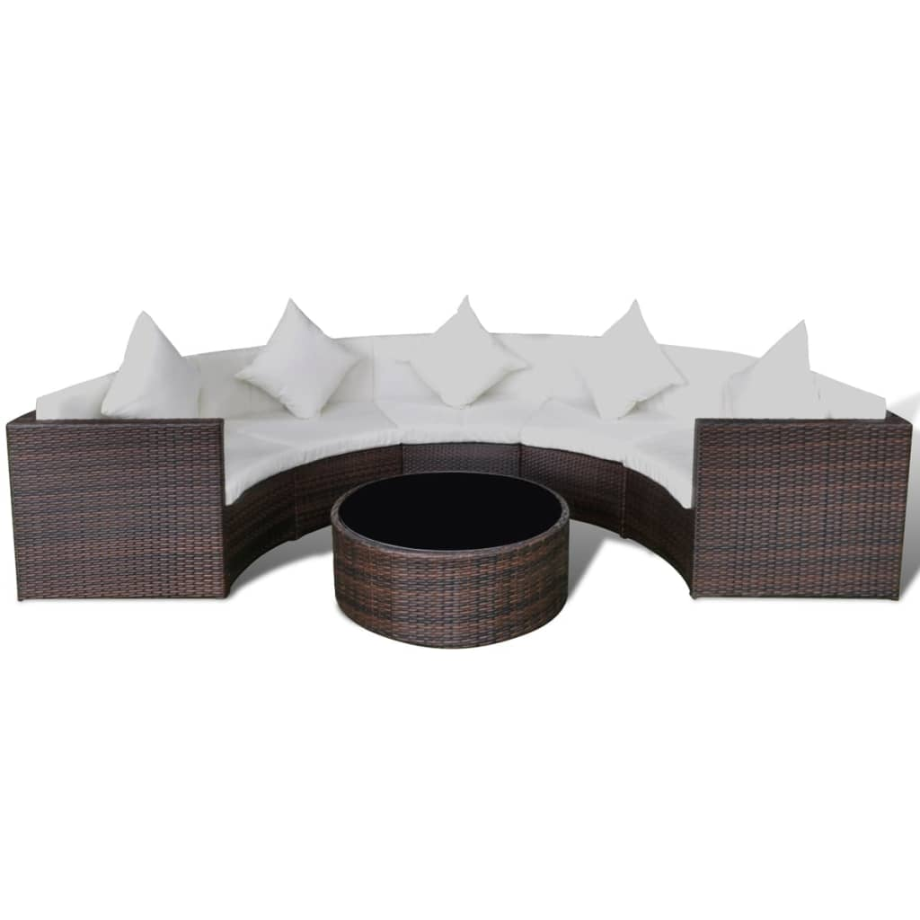  6 Piece Brown Poly Rattan Garden Lounge Set with Cushions