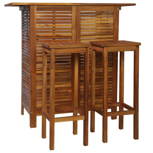  Solid Acacia Wood Bar Table and Chair Set 3 Pieces