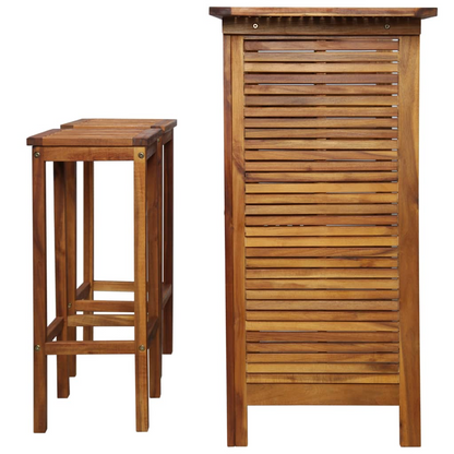  Solid Acacia Wood Bar Table and Chair Set 3 Pieces