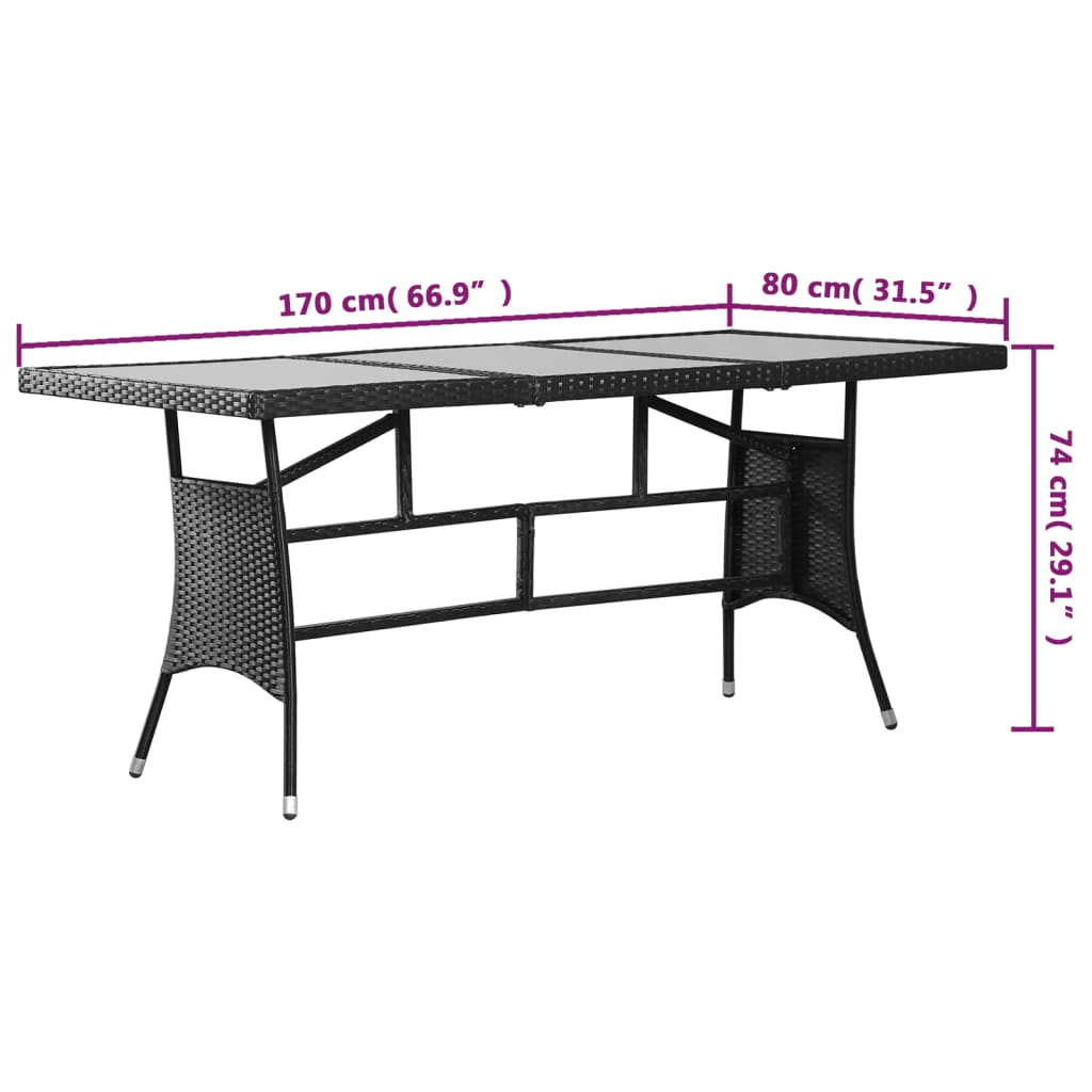 Poly Rattan Garden Table Black 170x80x74 cm 