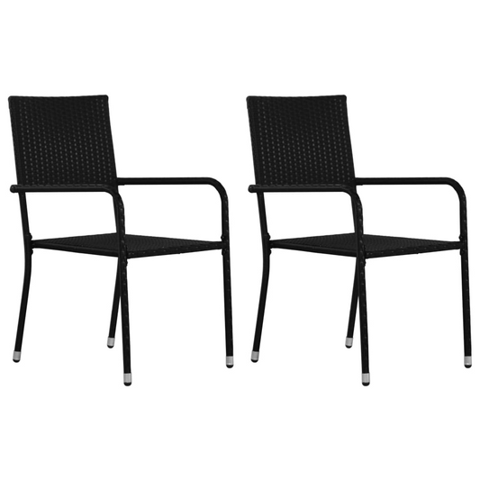 Black Poly Rattan Outdoor Dining Chairs 2 pcs