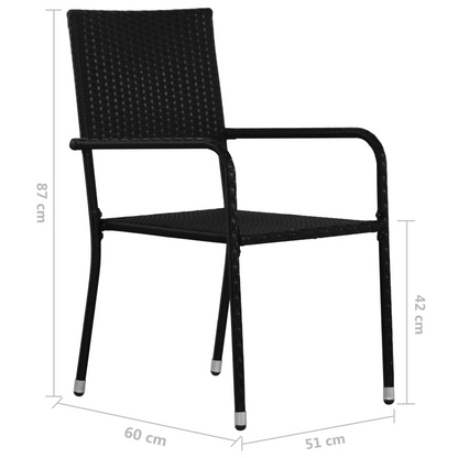 Black Poly Rattan Outdoor Dining Chairs 2 pcs