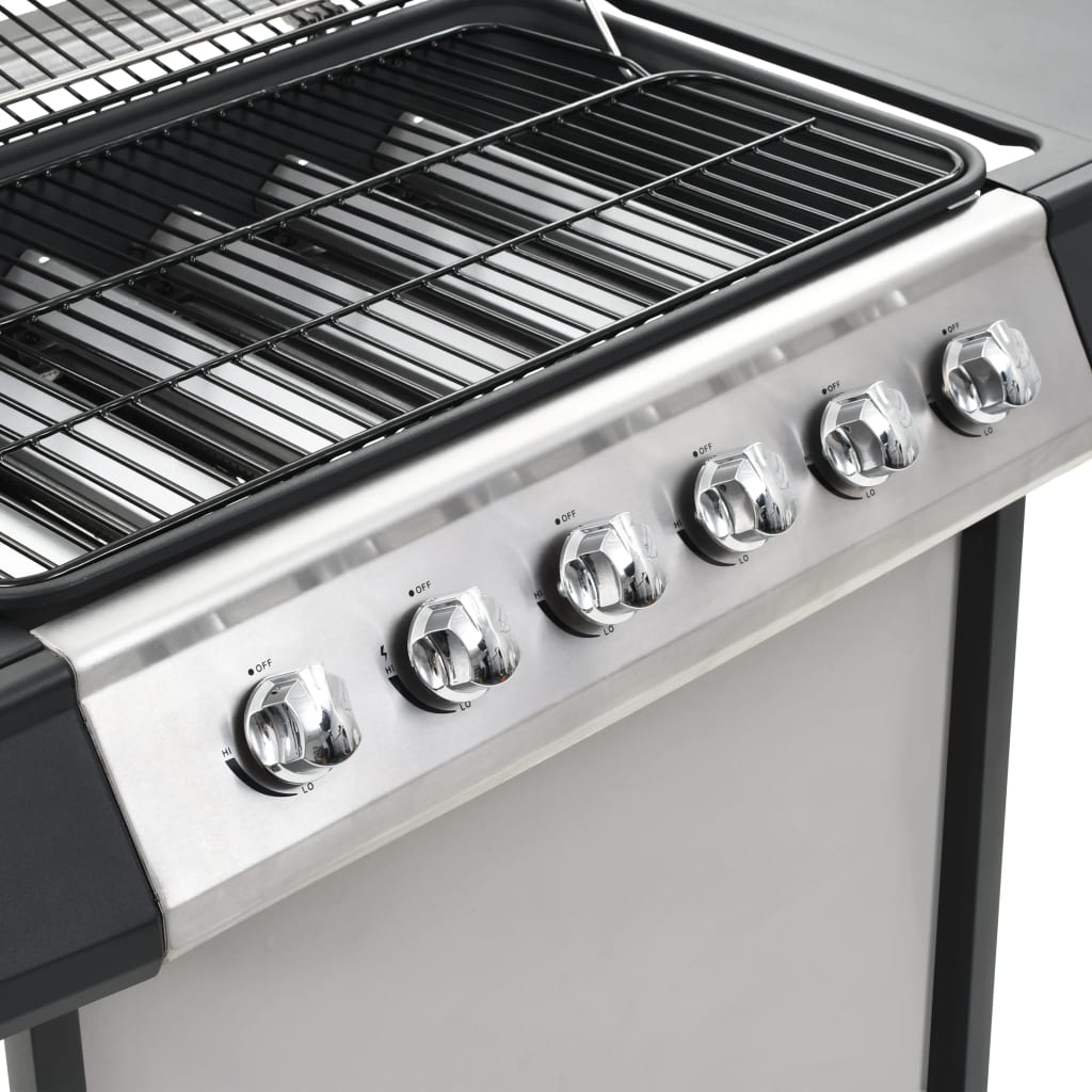 Gas BBQ Grill with 6 Cooking Zones Stainless Steel Silver