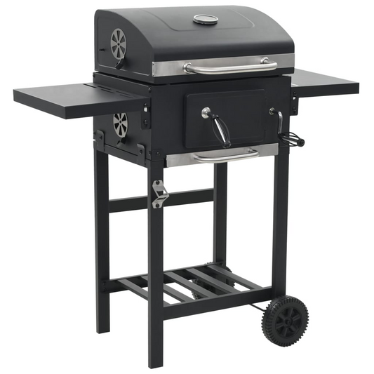 Charcoal-Fueled BBQ Grill with Bottom Shelf Black