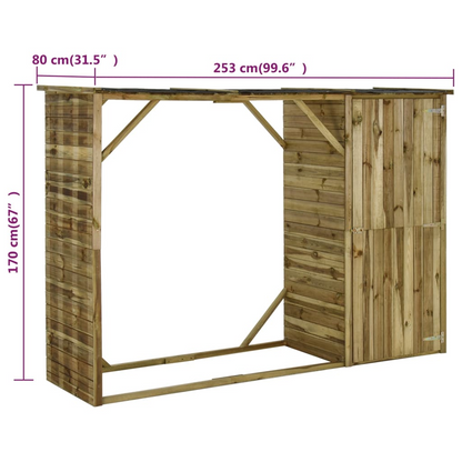 Pinewood Garden Firewood Storage Shed  253x80x170 cm