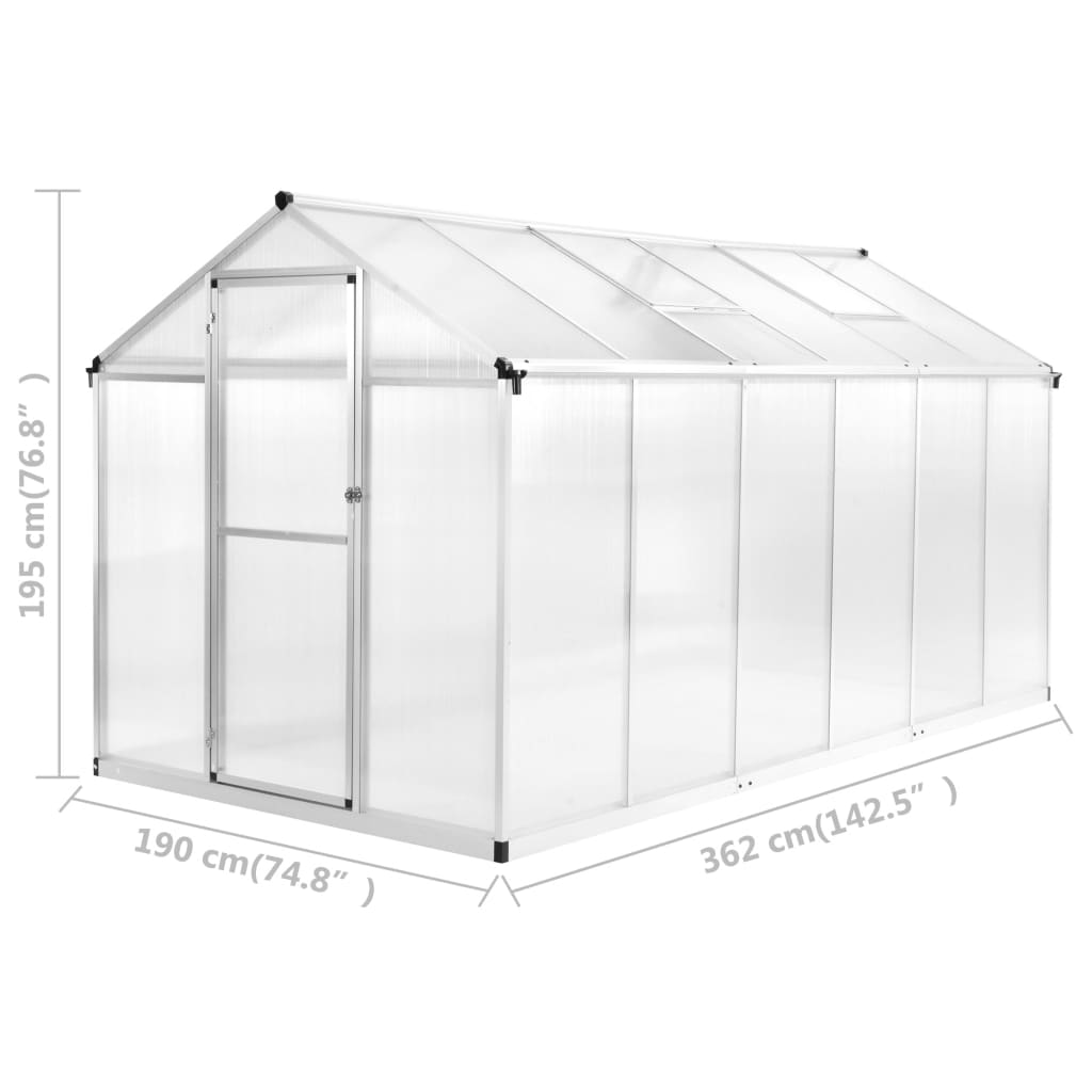 Aluminium Greenhouse 362x190x195 cm 13.41 m³