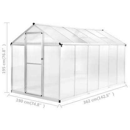 Aluminium Greenhouse 362x190x195 cm 13.41 m³