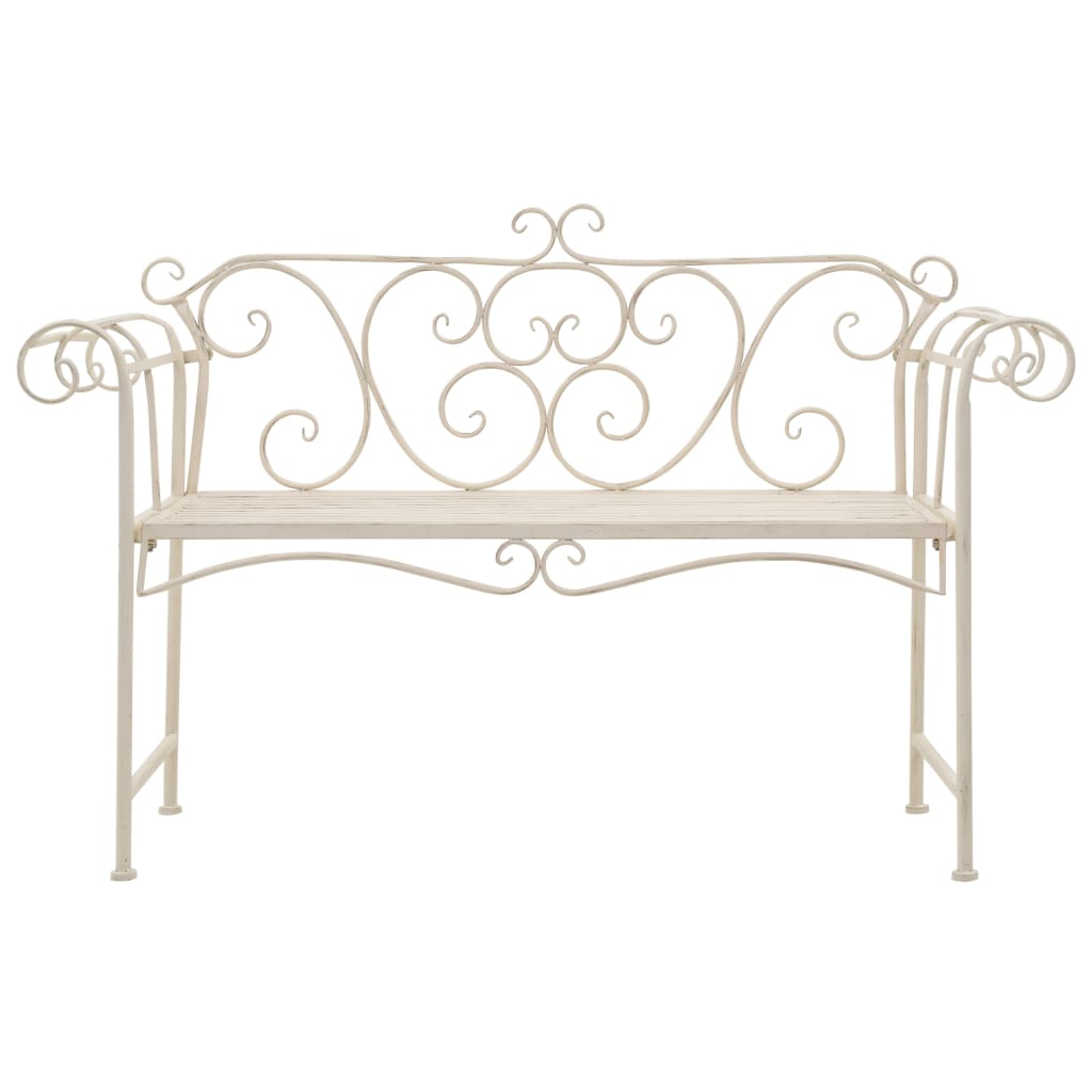 White Antique Metal Garden Bench 132 cm